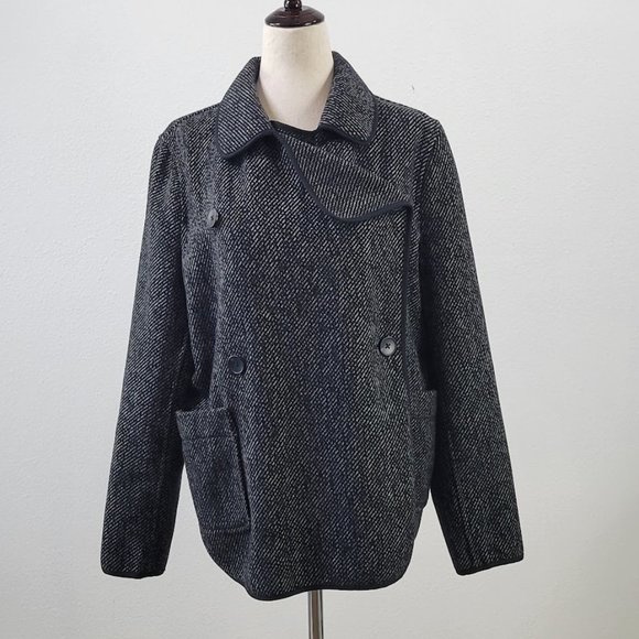 LUCKY BRAND Collection Drape Front coat black Sz M - Picture 2 of 9